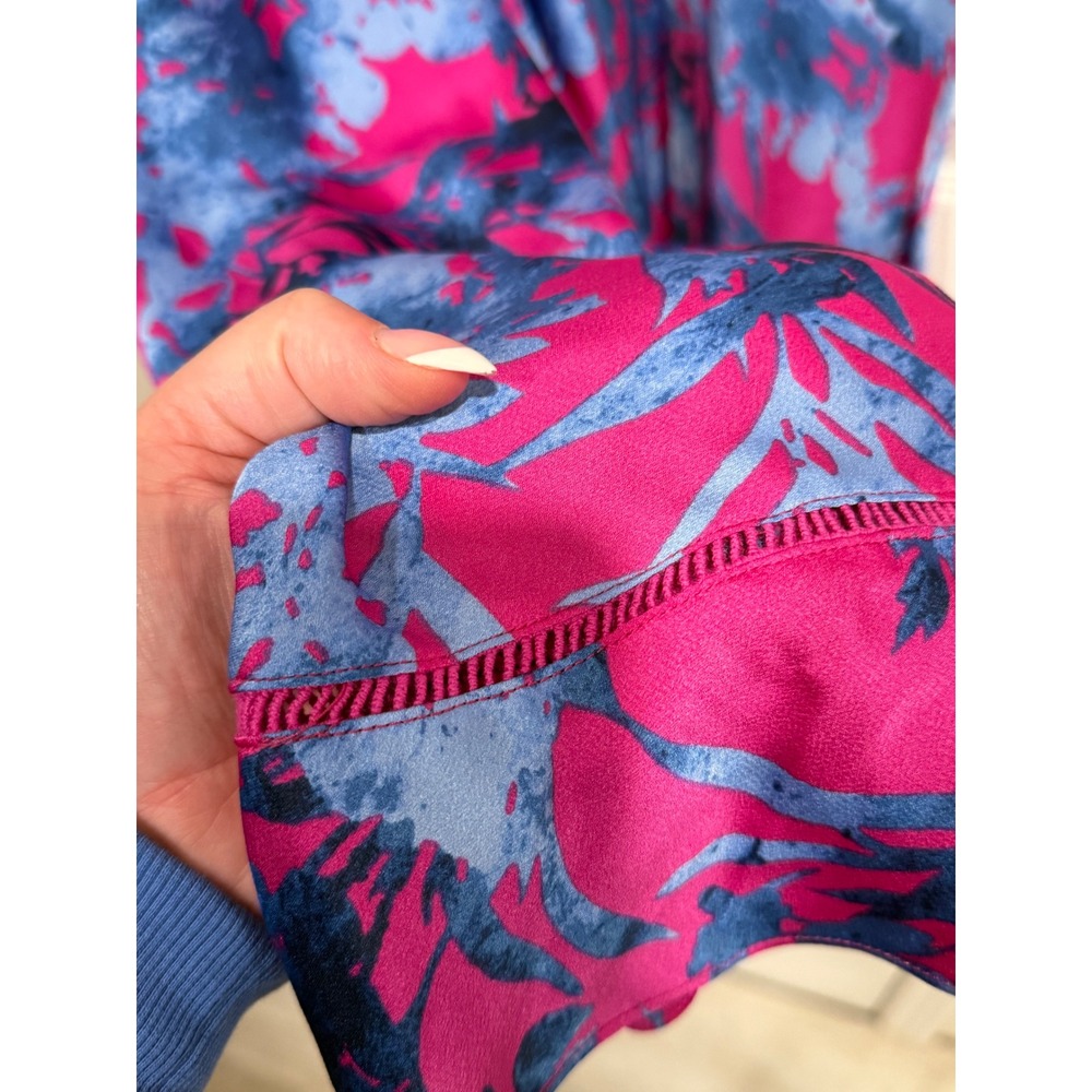 Banana Republic Pink Blue Floral V-Neck Fit Flare Dress Size 10 P Ladder Stitch - Picture 4 of 4